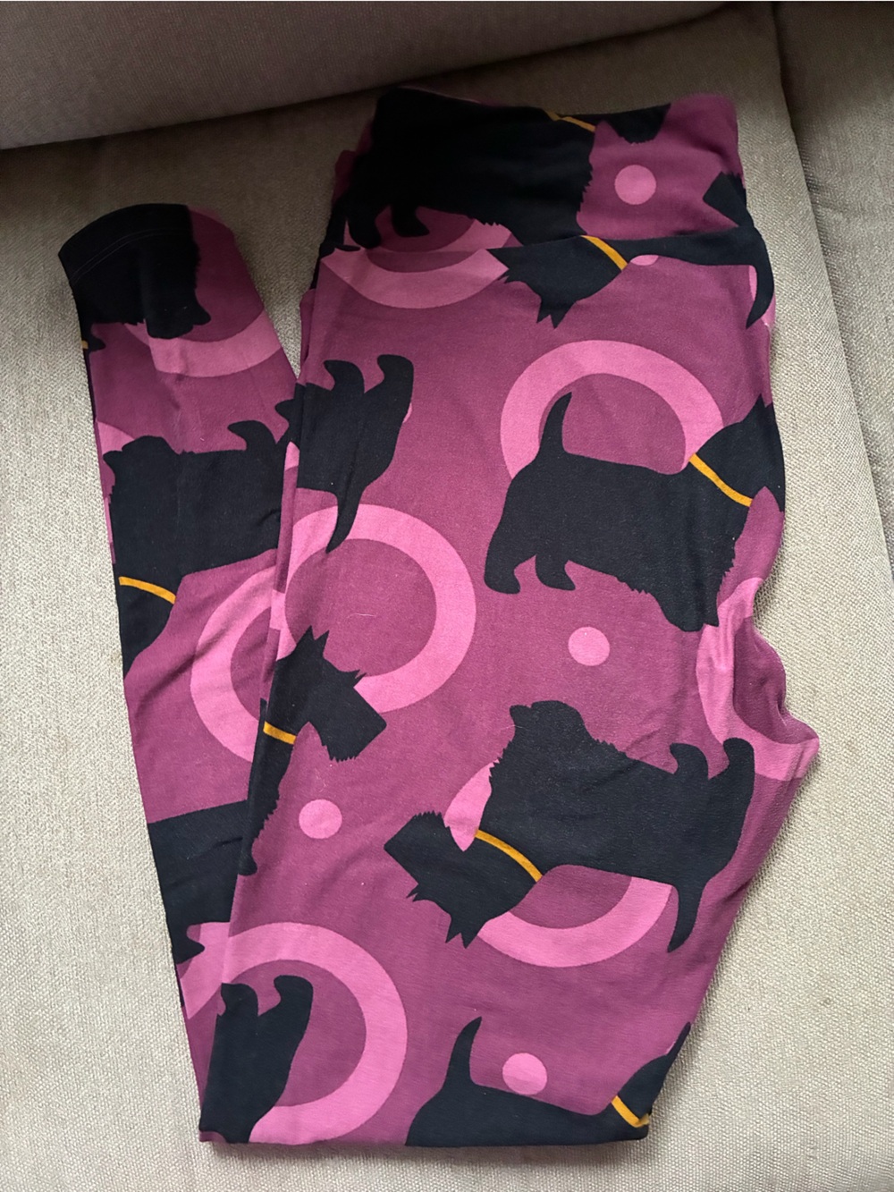 LuLaRoe Pink and Black Scottie Dog Print Leggings